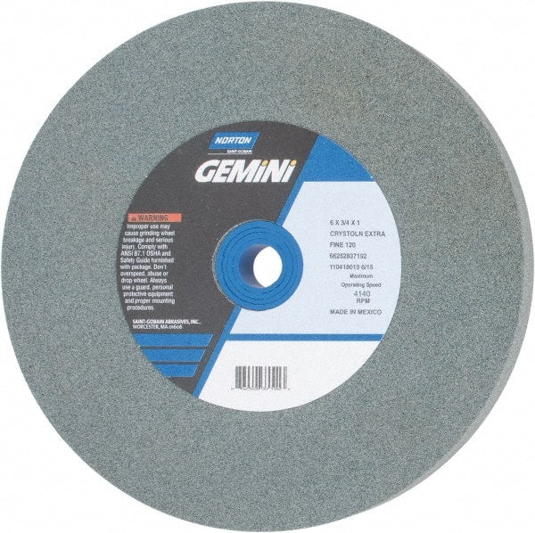 Norton - 120 Grit Silicon Carbide Bench & Pedestal Grinding Wheel - 6" Diam x 1" Hole x 3/4" Thick, 4140 Max RPM, Fine Grade - Exact Tooling