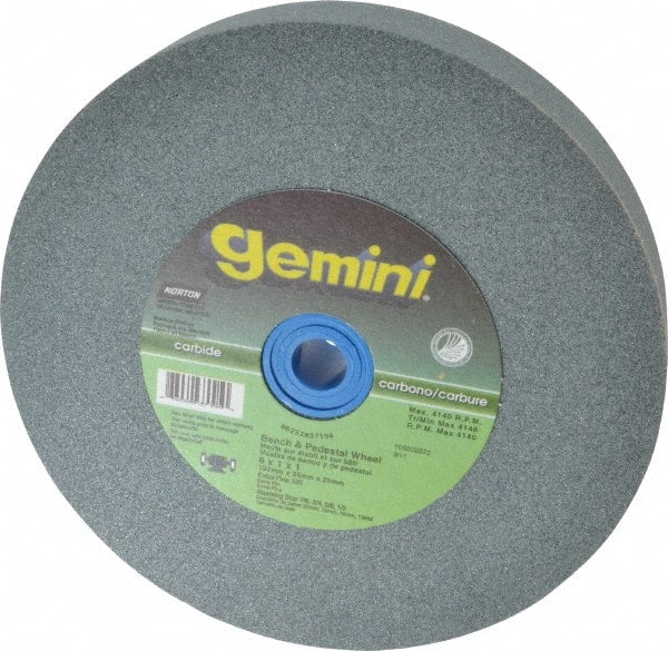 Norton - 120 Grit Silicon Carbide Bench & Pedestal Grinding Wheel - 6" Diam x 1" Hole x 1" Thick, 4140 Max RPM, Fine Grade - Exact Tooling