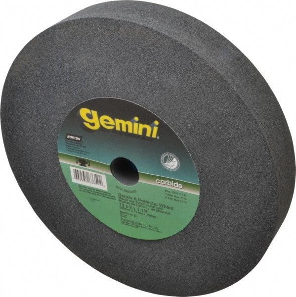 Norton - 60 Grit Silicon Carbide Bench & Pedestal Grinding Wheel - 12" Diam x 1-1/4" Hole x 2" Thick, 2070 Max RPM, Medium Grade - Exact Tooling