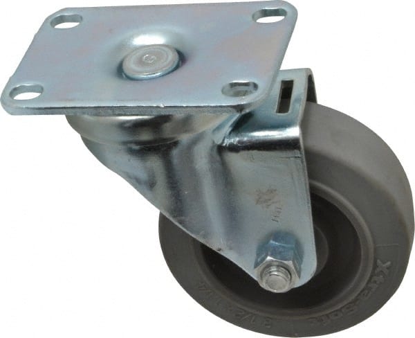 Albion - 3-1/2" Diam x 1-1/4" Wide x 4-1/4" OAH Top Plate Mount Swivel Caster - Rubber, 250 Lb Capacity, Ball Bearing, 2-1/2 x 3-5/8" Plate - Exact Tooling