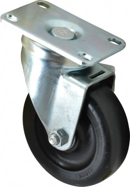 Albion - 4" Diam x 1-1/4" Wide x 5-1/8" OAH Top Plate Mount Swivel Caster - Polyolefin, 300 Lb Capacity, Delrin Bearing, 2-1/2 x 3-5/8" Plate - Exact Tooling