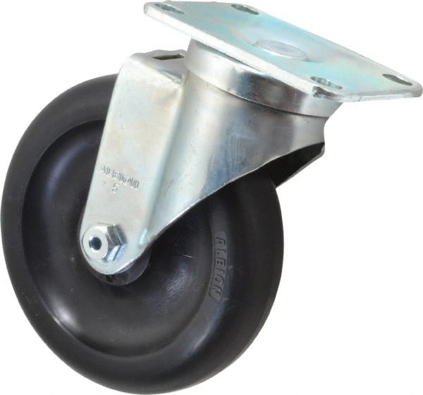 Albion - 5" Diam x 1-1/4" Wide x 6-3/16" OAH Top Plate Mount Swivel Caster - Polyolefin, 350 Lb Capacity, Delrin Bearing, 2-1/2 x 3-5/8" Plate - Exact Tooling