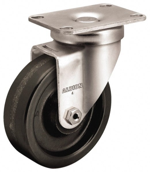 Albion - 4" Diam x 1-1/4" Wide x 5-1/8" OAH Top Plate Mount Swivel Caster - Phenolic, 350 Lb Capacity, Plain Bearing, 2-1/2 x 3-5/8" Plate - Exact Tooling