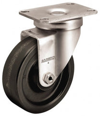 Albion - 4" Diam x 1-1/4" Wide x 5-1/8" OAH Top Plate Mount Swivel Caster - Phenolic, 350 Lb Capacity, Plain Bearing, 2-1/2 x 3-5/8" Plate - Exact Tooling
