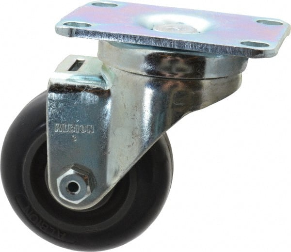 Albion - 3" Diam x 1-1/4" Wide x 4-1/4" OAH Top Plate Mount Swivel Caster - Polyurethane, 300 Lb Capacity, Delrin Bearing, 2-1/2 x 3-5/8" Plate - Exact Tooling