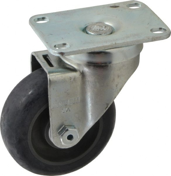 Albion - 3-1/2" Diam x 1-1/4" Wide x 4-11/16" OAH Top Plate Mount Swivel Caster - Polyurethane, 350 Lb Capacity, Delrin Bearing, 2-1/2 x 3-5/8" Plate - Exact Tooling