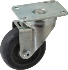 Albion - 3-1/2" Diam x 1-1/4" Wide x 4-11/16" OAH Top Plate Mount Swivel Caster - Polyurethane, 350 Lb Capacity, Delrin Bearing, 2-1/2 x 3-5/8" Plate - Exact Tooling
