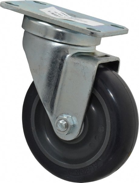 Albion - 4" Diam x 1-1/4" Wide x 5-1/8" OAH Top Plate Mount Swivel Caster - Polyurethane, 350 Lb Capacity, Delrin Bearing, 2-1/2 x 3-5/8" Plate - Exact Tooling