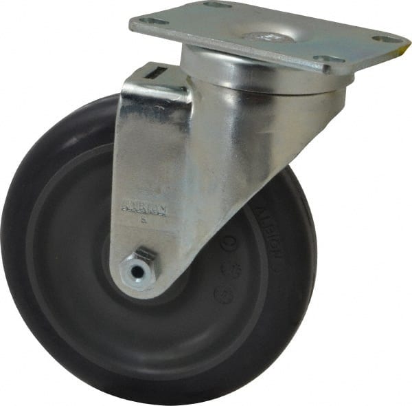 Albion - 5" Diam x 1-1/4" Wide x 6-3/16" OAH Top Plate Mount Swivel Caster - Polyurethane, 350 Lb Capacity, Delrin Bearing, 2-1/2 x 3-5/8" Plate - Exact Tooling