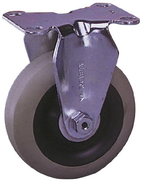 Albion - 3-1/2" Diam x 1-1/4" Wide x 4-11/16" OAH Top Plate Mount Rigid Caster - Cast Iron, 350 Lb Capacity, Plain Bearing, 2-1/2 x 3-5/8" Plate - Exact Tooling