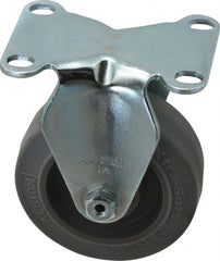 Albion - 3-1/2" Diam x 1-1/4" Wide x 4-1/4" OAH Top Plate Mount Rigid Caster - Rubber, 250 Lb Capacity, Ball Bearing, 2-1/2 x 3-5/8" Plate - Exact Tooling