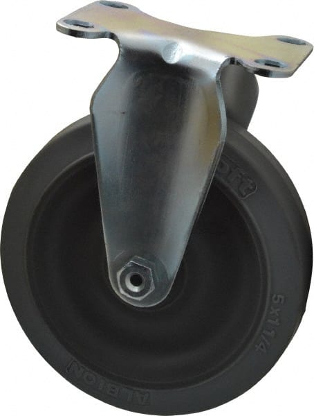 Albion - 5" Diam x 1-1/4" Wide x 6-3/16" OAH Top Plate Mount Rigid Caster - Rubber, 325 Lb Capacity, Ball Bearing, 2-1/2 x 3-5/8" Plate - Exact Tooling