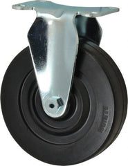 Albion - 5" Diam x 1-1/4" Wide x 6-3/16" OAH Top Plate Mount Rigid Caster - Hard Rubber, 350 Lb Capacity, Plain Bearing, 2-1/2 x 3-5/8" Plate - Exact Tooling