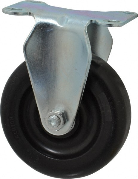 Albion - 4" Diam x 1-1/4" Wide x 5-1/8" OAH Top Plate Mount Rigid Caster - Polyolefin, 300 Lb Capacity, Delrin Bearing, 2-1/2 x 3-5/8" Plate - Exact Tooling