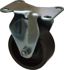 Albion - 3" Diam x 1-1/4" Wide x 4-1/4" OAH Top Plate Mount Rigid Caster - Cast Iron, 300 Lb Capacity, Nylon Bearing, 2-1/2 x 3-5/8" Plate - Exact Tooling