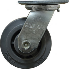 Albion - 5" Diam x 2" Wide x 6-1/2" OAH Top Plate Mount Swivel Caster - Soft Rubber, 350 Lb Capacity, Roller Bearing, 4 x 4-1/2" Plate - Exact Tooling