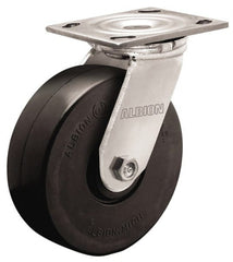 Albion - 4" Diam x 2" Wide x 5-5/8" OAH Top Plate Mount Swivel Caster - Rubber, 350 Lb Capacity, Roller Bearing, 4 x 4-1/2" Plate - Exact Tooling