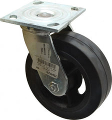 Albion - 6" Diam x 2" Wide x 7-1/4" OAH Top Plate Mount Swivel Caster - Rubber, 410 Lb Capacity, Roller Bearing, 4 x 4-1/2" Plate - Exact Tooling