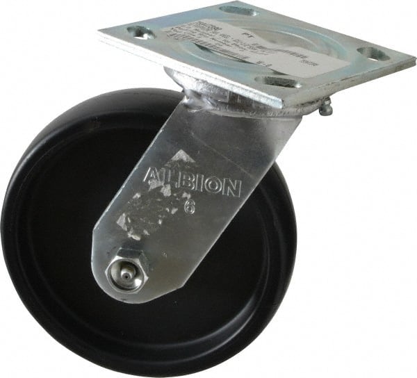 Albion - 6" Diam x 1-1/2" Wide x 7-1/4" OAH Top Plate Mount Swivel Caster - Polypropylene, 550 Lb Capacity, Roller Bearing, 4 x 4-1/2" Plate - Exact Tooling