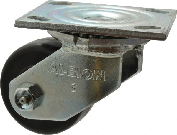Albion - 3-1/4" Diam x 1-1/2" Wide x 4-1/4" OAH Top Plate Mount Swivel Caster - Phenolic, 600 Lb Capacity, Roller Bearing, 4 x 4-1/2" Plate - Exact Tooling