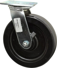 Albion - 8" Diam x 2" Wide x 9-1/2" OAH Top Plate Mount Swivel Caster - Phenolic, 1,250 Lb Capacity, Roller Bearing, 4 x 4-1/2" Plate - Exact Tooling