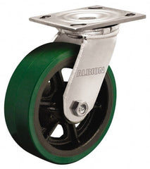 Albion - 6" Diam x 2" Wide x 7-1/4" OAH Top Plate Mount Swivel Caster - Polyurethane, 1,230 Lb Capacity, Roller Bearing, 4 x 4-1/2" Plate - Exact Tooling