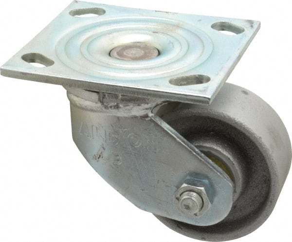 Albion - 3-1/4" Diam x 1-1/2" Wide x 4-1/4" OAH Top Plate Mount Swivel Caster - Cast Iron, 400 Lb Capacity, Roller Bearing, 4 x 4-1/2" Plate - Exact Tooling