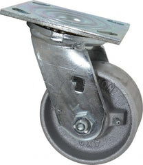 Albion - 4" Diam x 2" Wide x 5-5/8" OAH Top Plate Mount Swivel Caster - Cast Iron, 700 Lb Capacity, Roller Bearing, 4 x 4-1/2" Plate - Exact Tooling
