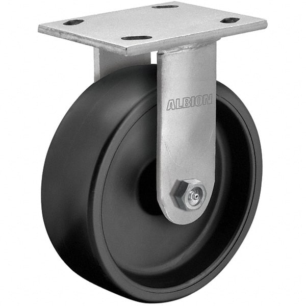 Albion - 5" Diam x 2" Wide x 6-1/2" OAH Top Plate Mount Rigid Caster - Polypropylene, 550 Lb Capacity, Roller Bearing, 4 x 4-1/2" Plate - Exact Tooling