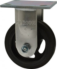 Albion - 5" Diam x 1-1/2" Wide x 6-1/2" OAH Top Plate Mount Rigid Caster - Rubber, 300 Lb Capacity, Roller Bearing, 4 x 4-1/2" Plate - Exact Tooling