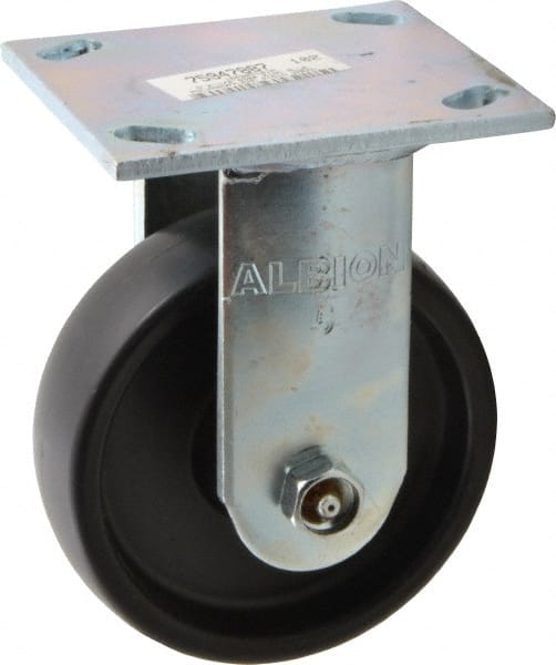 Albion - 5" Diam x 1-1/2" Wide x 6-1/2" OAH Top Plate Mount Rigid Caster - Polypropylene, 450 Lb Capacity, Roller Bearing, 4 x 4-1/2" Plate - Exact Tooling