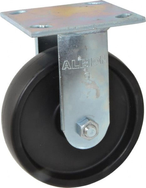 Albion - 6" Diam x 1-1/2" Wide x 7-1/4" OAH Top Plate Mount Rigid Caster - Polypropylene, 550 Lb Capacity, Roller Bearing, 4 x 4-1/2" Plate - Exact Tooling