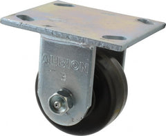 Albion - 3-1/4" Diam x 1-1/2" Wide x 4-1/4" OAH Top Plate Mount Rigid Caster - Phenolic, 600 Lb Capacity, Roller Bearing, 4 x 4-1/2" Plate - Exact Tooling