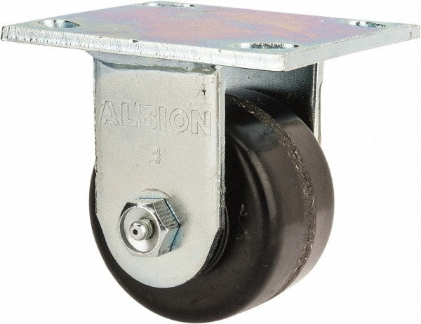 Albion - 3-1/4" Diam x 2" Wide x 4-1/4" OAH Top Plate Mount Rigid Caster - Phenolic, 700 Lb Capacity, Roller Bearing, 4 x 4-1/2" Plate - Exact Tooling