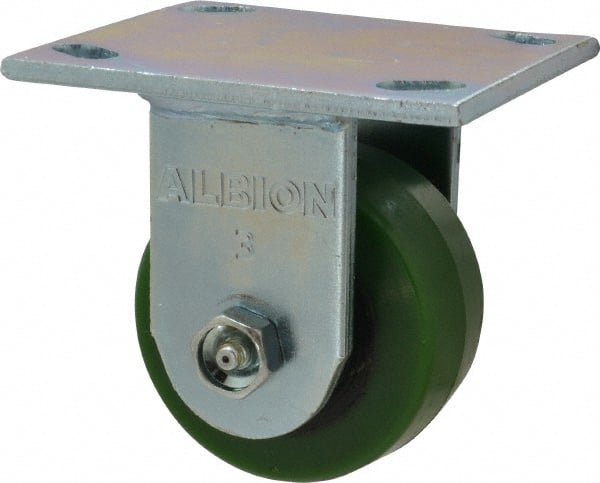Albion - 3-1/4" Diam x 1-5/8" Wide x 4-1/4" OAH Top Plate Mount Rigid Caster - Polyurethane, 420 Lb Capacity, Roller Bearing, 4 x 4-1/2" Plate - Exact Tooling