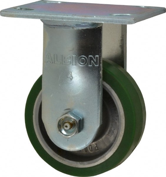 Albion - 4" Diam x 1-1/2" Wide x 5-5/8" OAH Top Plate Mount Rigid Caster - Polyurethane, 600 Lb Capacity, Roller Bearing, 4 x 4-1/2" Plate - Exact Tooling