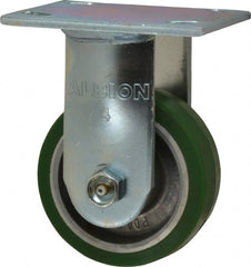 Albion - 4" Diam x 1-1/2" Wide x 5-5/8" OAH Top Plate Mount Rigid Caster - Polyurethane, 600 Lb Capacity, Roller Bearing, 4 x 4-1/2" Plate - Exact Tooling