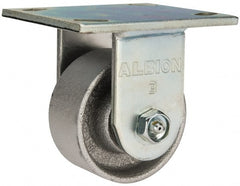 Albion - 3-1/4" Diam x 1-1/2" Wide x 4-1/4" OAH Top Plate Mount Rigid Caster - Cast Iron, 400 Lb Capacity, Roller Bearing, 4 x 4-1/2" Plate - Exact Tooling