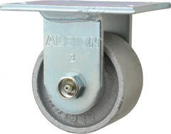 Albion - 3-1/4" Diam x 2" Wide x 4-1/4" OAH Top Plate Mount Rigid Caster - Cast Iron, 700 Lb Capacity, Roller Bearing, 4 x 4-1/2" Plate - Exact Tooling