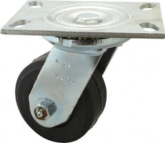 Albion - 4" Diam x 2" Wide x 5-5/8" OAH Top Plate Mount Swivel Caster - Rubber, 350 Lb Capacity, Roller Bearing, 4-1/2 x 6-1/4" Plate - Exact Tooling