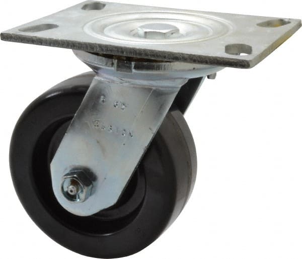 Albion - 5" Diam x 2" Wide x 6-1/2" OAH Top Plate Mount Swivel Caster - Phenolic, 1,000 Lb Capacity, Roller Bearing, 4-1/2 x 6-1/4" Plate - Exact Tooling