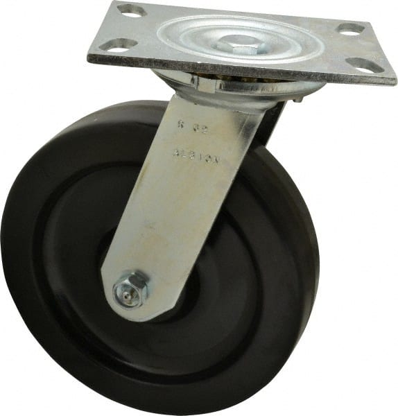 Albion - 8" Diam x 2" Wide x 10-1/8" OAH Top Plate Mount Swivel Caster - Phenolic, 1,400 Lb Capacity, Roller Bearing, 4-1/2 x 6-1/4" Plate - Exact Tooling