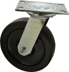 Albion - 8" Diam x 2" Wide x 10-1/8" OAH Top Plate Mount Swivel Caster - Phenolic, 1,400 Lb Capacity, Roller Bearing, 4-1/2 x 6-1/4" Plate - Exact Tooling