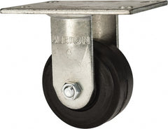 Albion - 4" Diam x 2" Wide x 5-5/8" OAH Top Plate Mount Rigid Caster - Rubber, 350 Lb Capacity, Roller Bearing, 4-1/2 x 6-1/4" Plate - Exact Tooling