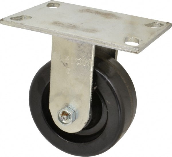Albion - 5" Diam x 2" Wide x 6-1/2" OAH Top Plate Mount Rigid Caster - Phenolic, 1,400 Lb Capacity, Roller Bearing, 4-1/2 x 6-1/4" Plate - Exact Tooling