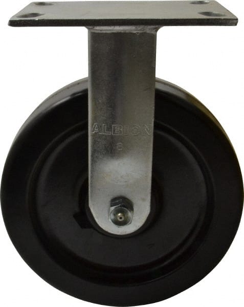 Albion - 8" Diam x 2" Wide x 10-1/8" OAH Top Plate Mount Rigid Caster - Phenolic, 1,400 Lb Capacity, Roller Bearing, 4-1/2 x 6-1/4" Plate - Exact Tooling