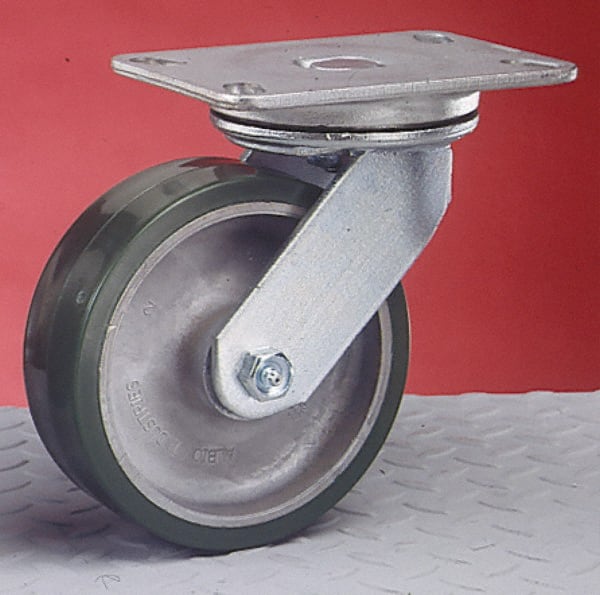 Albion - 6" Diam x 2" Wide x 7-1/2" OAH Top Plate Mount Swivel Caster - Phenolic, 1,200 Lb Capacity, Roller Bearing, 4-1/2 x 6-1/4" Plate - Exact Tooling