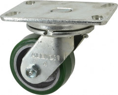 Albion - 4" Diam x 2" Wide x 5-5/8" OAH Top Plate Mount Swivel Caster - Polyurethane, 700 Lb Capacity, Roller Bearing, 4-1/2 x 6-1/4" Plate - Exact Tooling