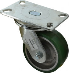 Albion - 5" Diam x 2" Wide x 6-1/2" OAH Top Plate Mount Swivel Caster - Polyurethane, 1,050 Lb Capacity, Roller Bearing, 4-1/2 x 6-1/4" Plate - Exact Tooling