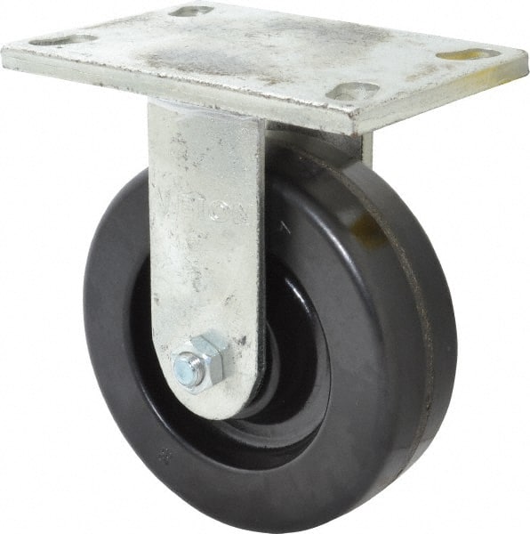 Albion - 6" Diam x 2" Wide x 7-1/2" OAH Top Plate Mount Rigid Caster - Phenolic, 1,200 Lb Capacity, Roller Bearing, 5 x 6-1/4" Plate - Exact Tooling
